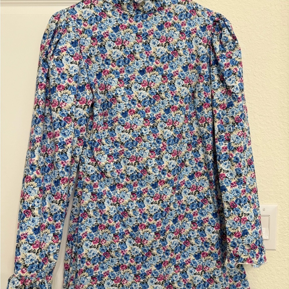 Nasty Gal Blue Floral Long Sleeve Blouse